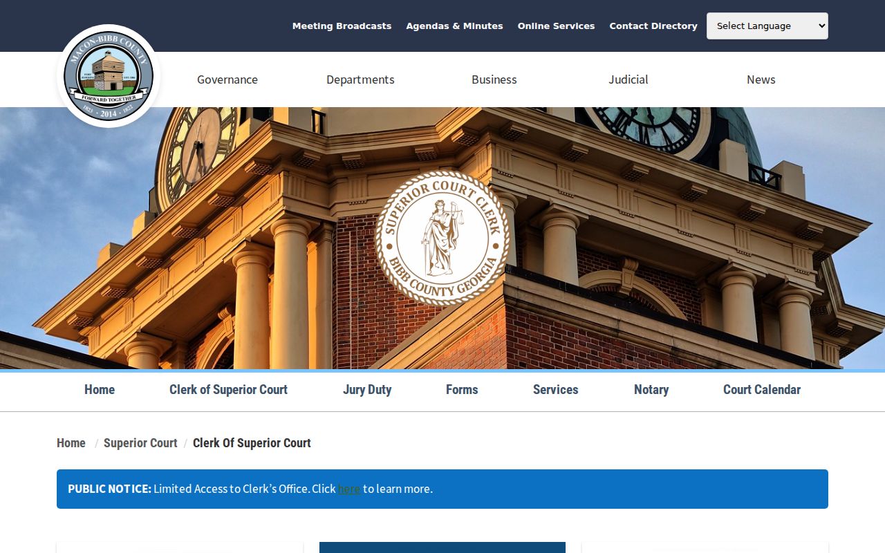 Bibb County court record search on the Superior Court Clerk page