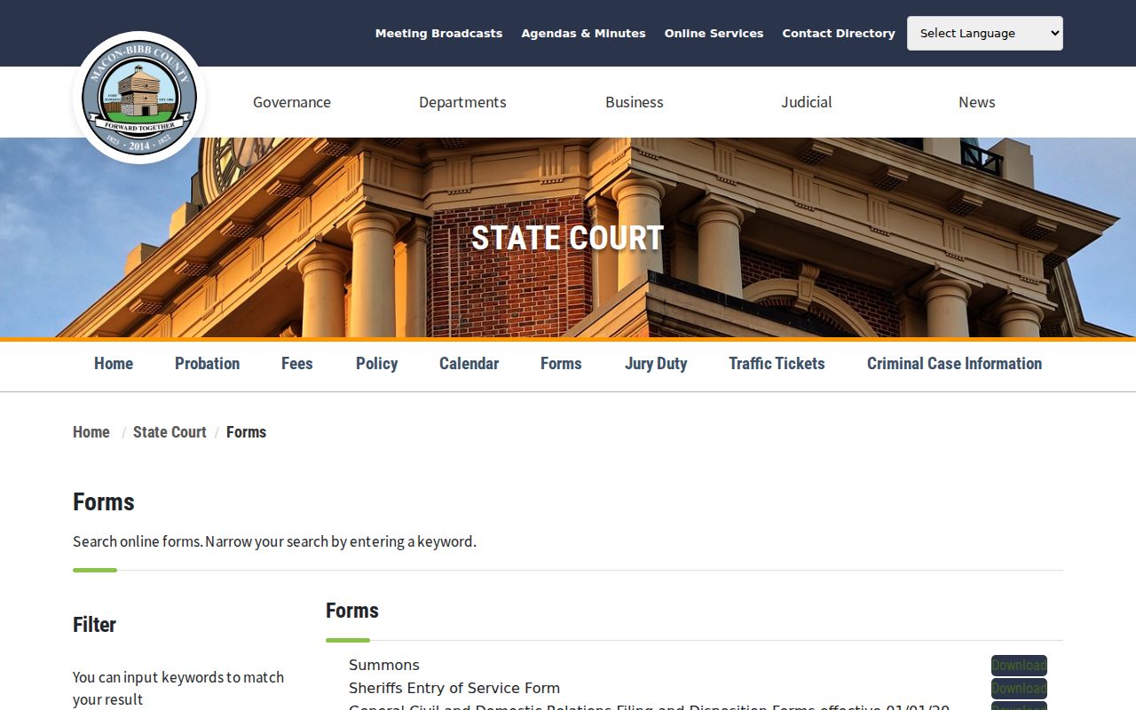 Bibb State Court forms and standing orders page