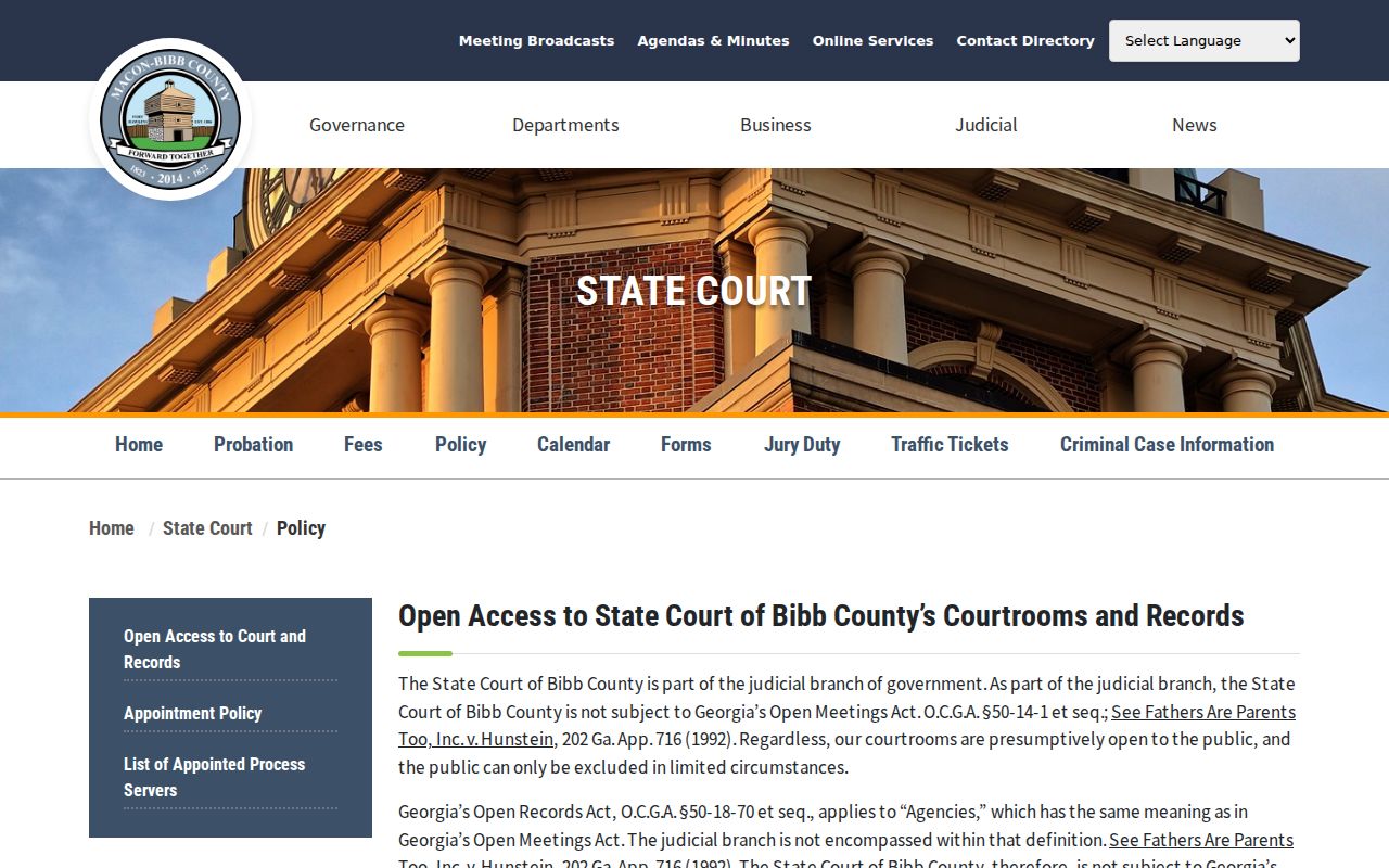 Bibb State Court policy on public court records