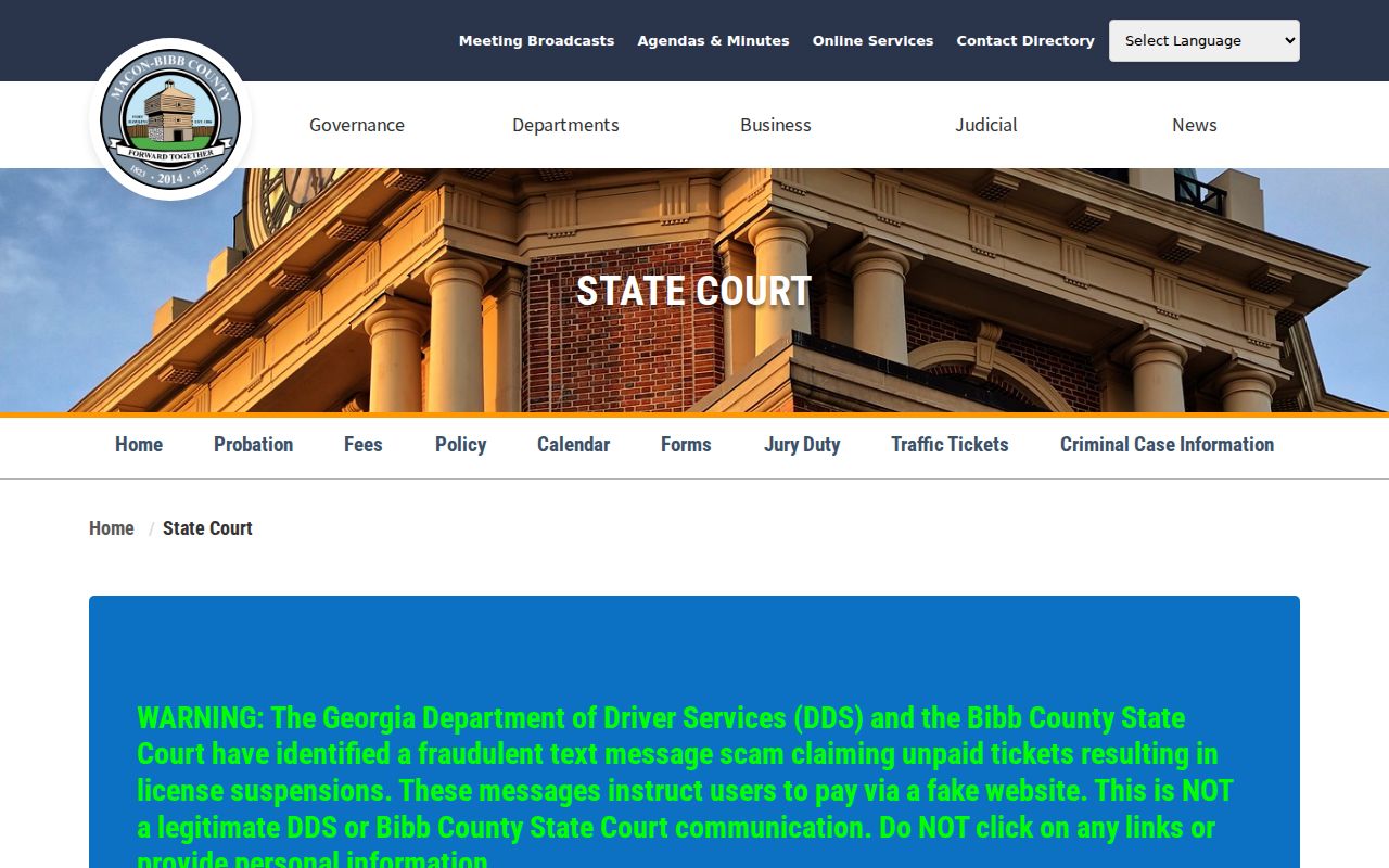 Bibb State Court docket search and calendar links