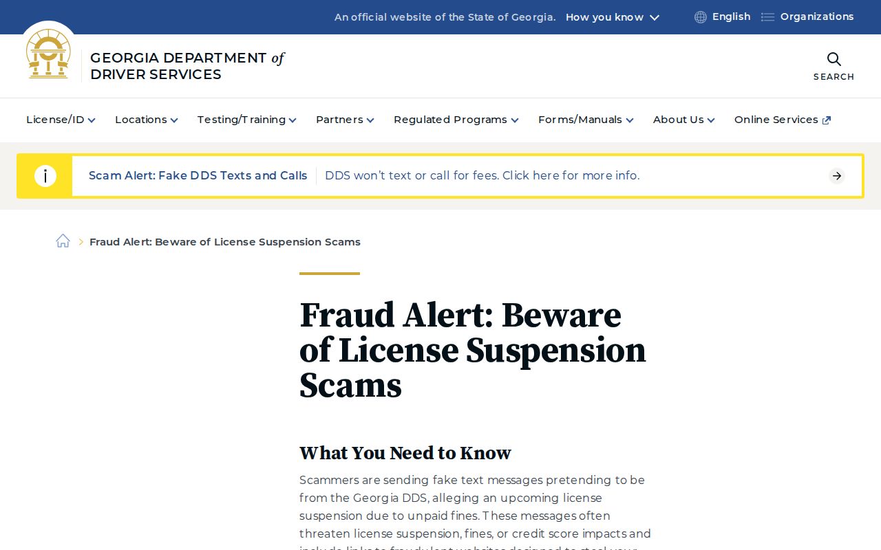 Bibb County traffic ticket fake text scam warning from Georgia DDS